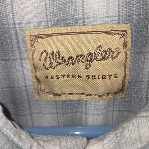 Wrangler Western Gray Plaid Pearl Snap Button Down Collared Shirt - Men's Medium - Picture 2 of 3
